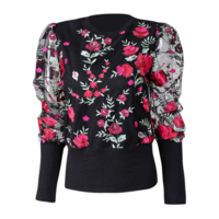 Elegant Flower Embroidery Splicing Long-Sleeved Shirt - Thumbnail 5