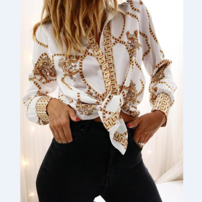 Temperament chain long sleeve printed shirt