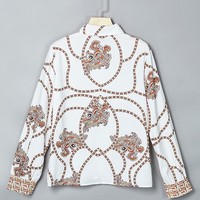 Temperament Chain Long Sleeve Printed Shirt - Thumbnail 5