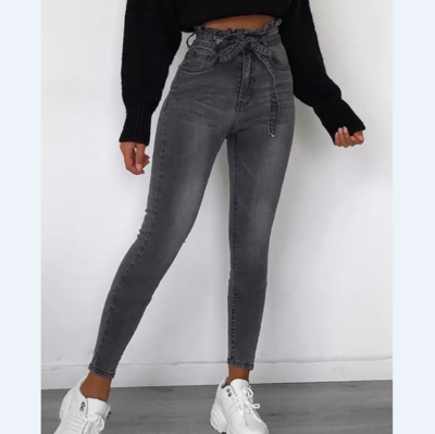 Casual Solid Color Fashion Paperbag High Waist Jeans