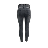 Casual Solid Color Fashion Paperbag High Waist Jeans - Thumbnail 4