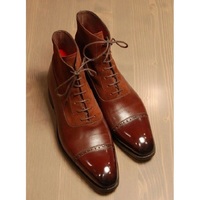 New Handmade Brown Suede and Leather Boots for Men - Thumbnail 4