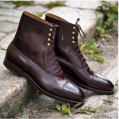 New handmade pure brown leather ankle boots for men's - Thumbnail 2