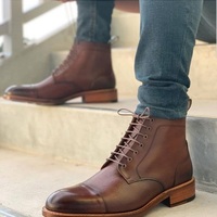 Handmade Cap Toe Formal Boots, Mens Brown Leather Boots, Dress Lace up Boot - Thumbnail 4
