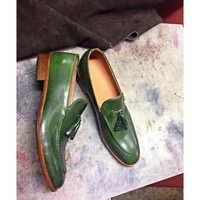 Handmade Men Green Leather Shoes, Dress Moccasin Shoes for Men, Men Dress - Thumbnail 4