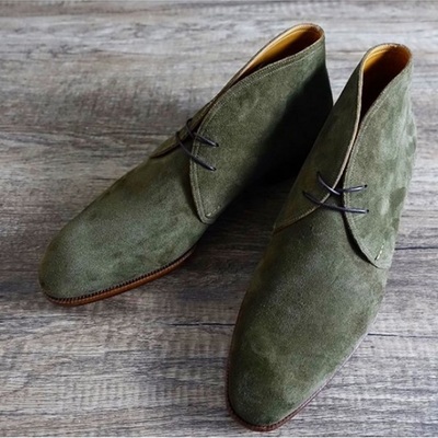 Handmade men green suede boots, chukka boots, for men, dress formal leather - Thumbnail 2