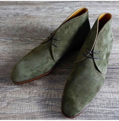 Handmade Men Green Suede Boots, Chukka Boots, for Men, Dress Formal Leather