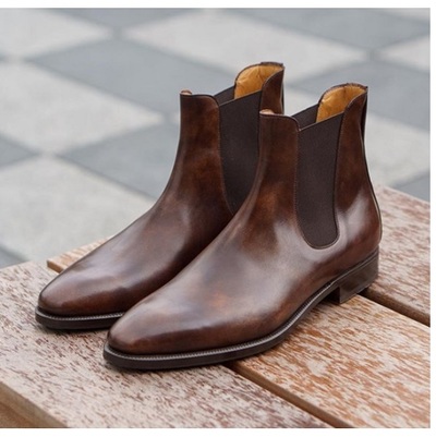 Handmade Antique Brown Chelsea Boots, Men Real Leather Dress Boot