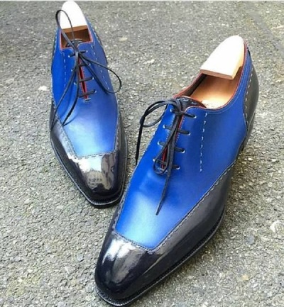 New Handmade Men’s Leather Lace Up Stylish Shoes, Blue Black Stylish Shoes
