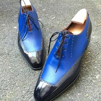 New Handmade Men’s Leather Lace Up Stylish Shoes, Blue Black Stylish Shoes - Thumbnail 4
