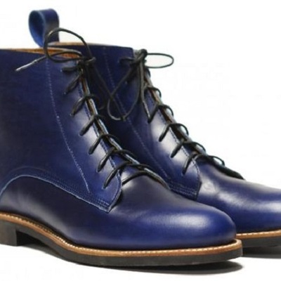 Handmade ankle  formal boots, men's blue leather boots, dress lace up boot - Thumbnail 2