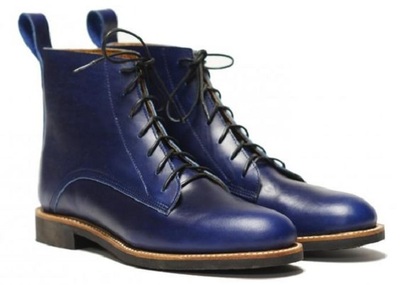 Handmade Ankle  Formal Boots, Men's Blue Leather Boots, Dress Lace up Boot