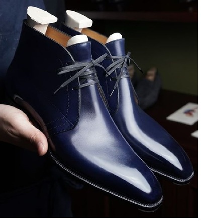 Men's blue leather style Chukka boots, Men's blue leather Chukka boots