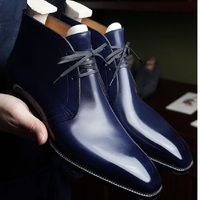 Men's blue leather style Chukka boots, Men's blue leather Chukka boots - Thumbnail 4
