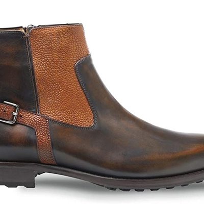 Custom handmade men zip buckle chelsea brown tan  leather ankle boots, men boots in real leather - Thumbnail 2