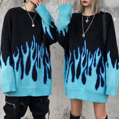 Blue fire flame oversize jumper sweater
