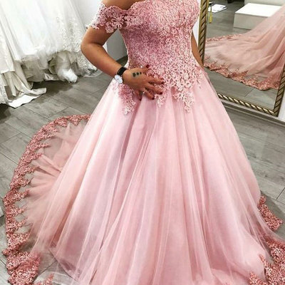 Pink off the shoulder ball gowns prom dress birthday dress evening gowns - Thumbnail 4