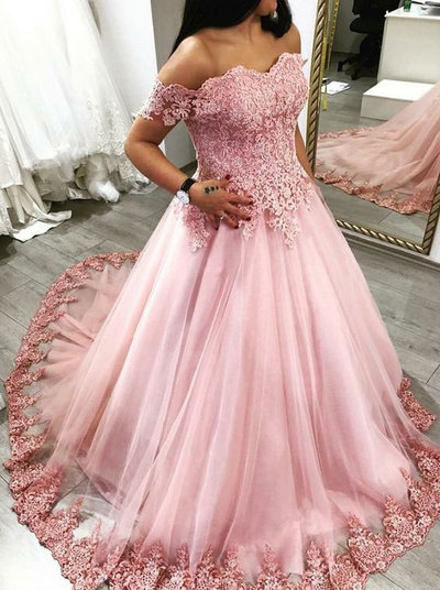 Pink Off the Shoulder Ball Gowns Prom Dress Birthday Dress Evening Gowns