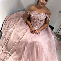 Pink Off the Shoulder Ball Gowns Prom Dress Birthday Dress Evening Gowns - Thumbnail 1