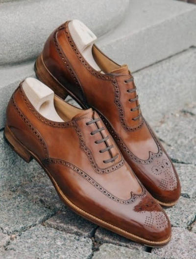 Brown Oxfords Wingtip Formal Office Wear Handmade Lace Up Formal Shoes