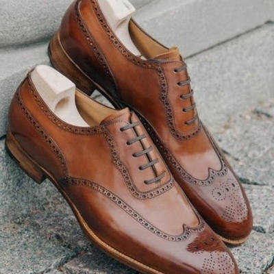 Brown oxfords wingtip formal office wear handmade lace up formal shoes