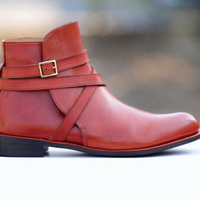 Handmade Men's Burgundy Leather Jodhpur Boots, Men Ankle Boot, Men Designer Boot - Thumbnail 1