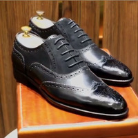 Hand Crafted Black Wing Tip Leather Suede Shoes for Men's - Thumbnail 4