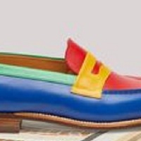 Handmade Multi Color Leather Shoes, Men's Loafer Slip On Dress Shoes - Thumbnail 1