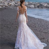 Chic Mermaid Long Sleeves Lace Beach Wedding Dresses - Thumbnail 1