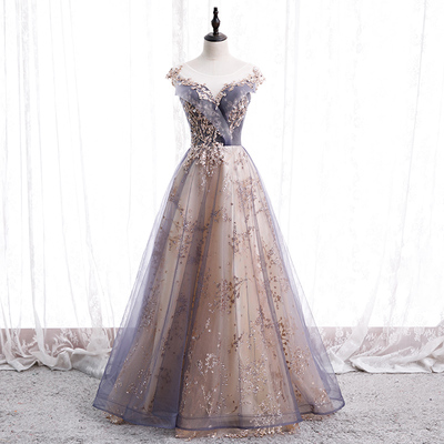 Stylish tulle sequins long prom dress formal dress - Thumbnail 4