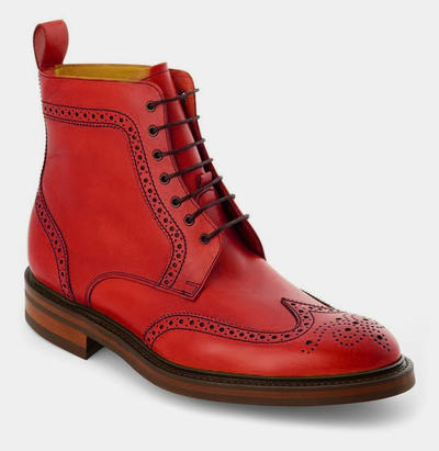 Red New Handmade Wingtip Ankle High Lace Up Leather Hiking Boot