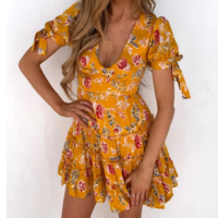 V-Neck Print Short Sleeve Dress - Thumbnail 7