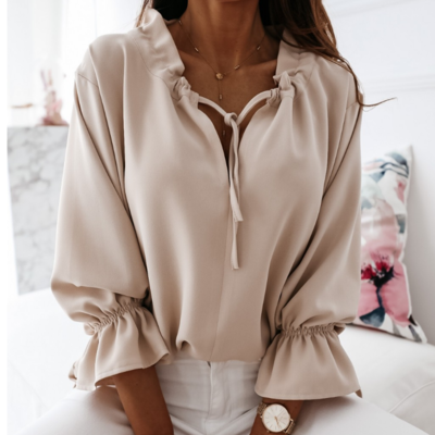 Solid color chiffon long sleeve shirt - Thumbnail 5
