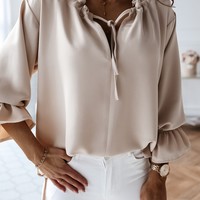 Solid Color Chiffon Long Sleeve Shirt - Thumbnail 1