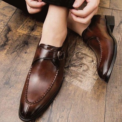 Handmade two tone chocolate brown leather monk strap split toe formal shoes - Thumbnail 3