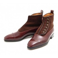 Handmade Men Button Leather Boots Suede Leather Boot For , Dress Boots - Thumbnail 2