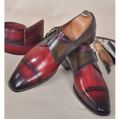 New handmade mens full grain italian leather single buckle monk strap luxury shoe - Thumbnail 3