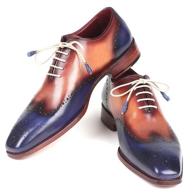 Premium leather made to order blue brown brogue toe oxford wing tip men shoes - Thumbnail 3