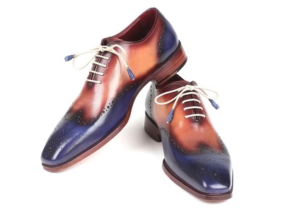 Premium Leather Made To Order Blue Brown Brogue Toe Oxford Wing Tip Men Shoes
