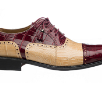 Men’s New Handmade Alligator Cap Toe Burgundy / Tan Shoes - Thumbnail 4