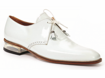 New Handmade Men White Patent Leather Derby Lace Up Dress Shoes