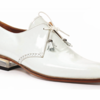 New Handmade Men White Patent Leather Derby Lace Up Dress Shoes - Thumbnail 4