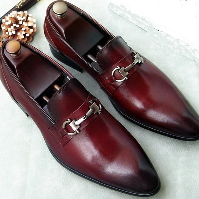 New handmade men’s burgundy shoes, men’s new leather loafer slip on brogue shoes - Thumbnail 3