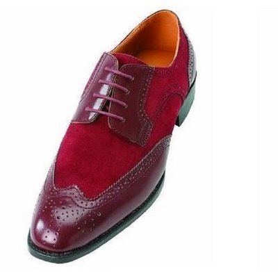 New handmade men’s maroon red brogue toe wing tip suede leather lace up shoes - Thumbnail 1