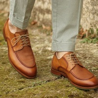 Handmade Light-Burnished Grain Calf on a pair of unique sport casual Derbies, small perforations on vamp for men - Thumbnail 1