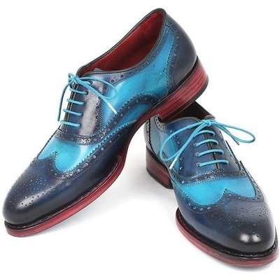 Blue handmade wing tip oxford casual dress premium leather stylish shoes - Thumbnail 3