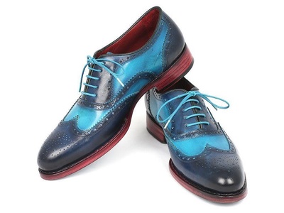 Blue Handmade Wing Tip Oxford Casual Dress Premium Leather Stylish Shoes