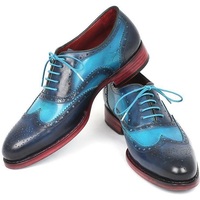 Blue Handmade Wing Tip Oxford Casual Dress Premium Leather Stylish Shoes - Thumbnail 4
