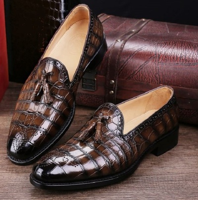 New Handmade Mens Classic Alligator Leather Tassel Loafer Comfortable Slip-On Dress Shoes