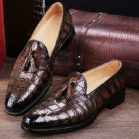 New Handmade Mens Classic Alligator Leather Tassel Loafer Comfortable Slip-On Dress Shoes - Thumbnail 1